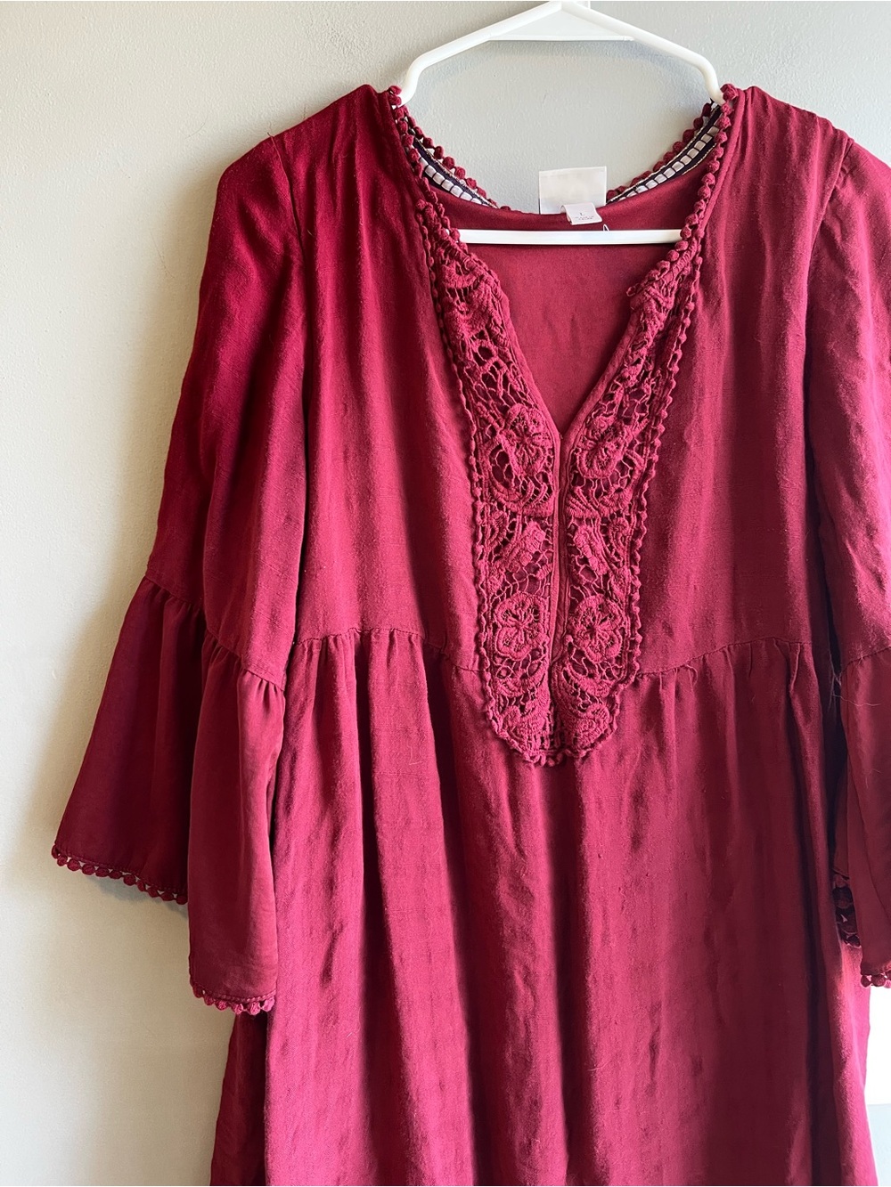 Knox Rose Burgundy Lace-Trim V-Neck Tunic Dress Large - Picture 3 of 8